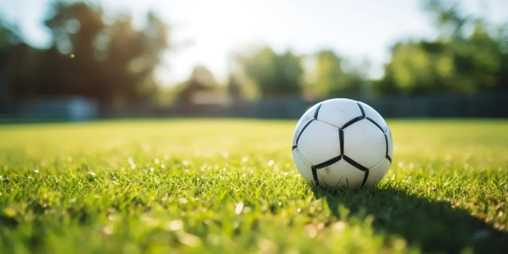 Ballon de foot blanc sur terrain de foot 